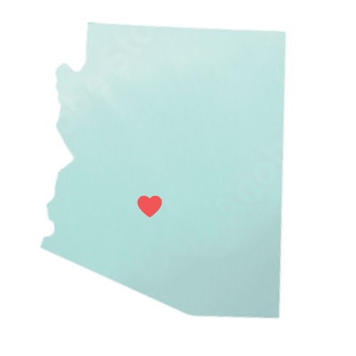 arizona state with Phoenix location identified with heart icon