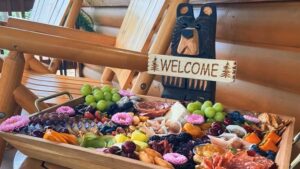 Charcuterie board with welcome sign